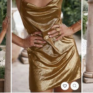 NWT! 12th Tribe Trina Gold Cowl Neck Dress